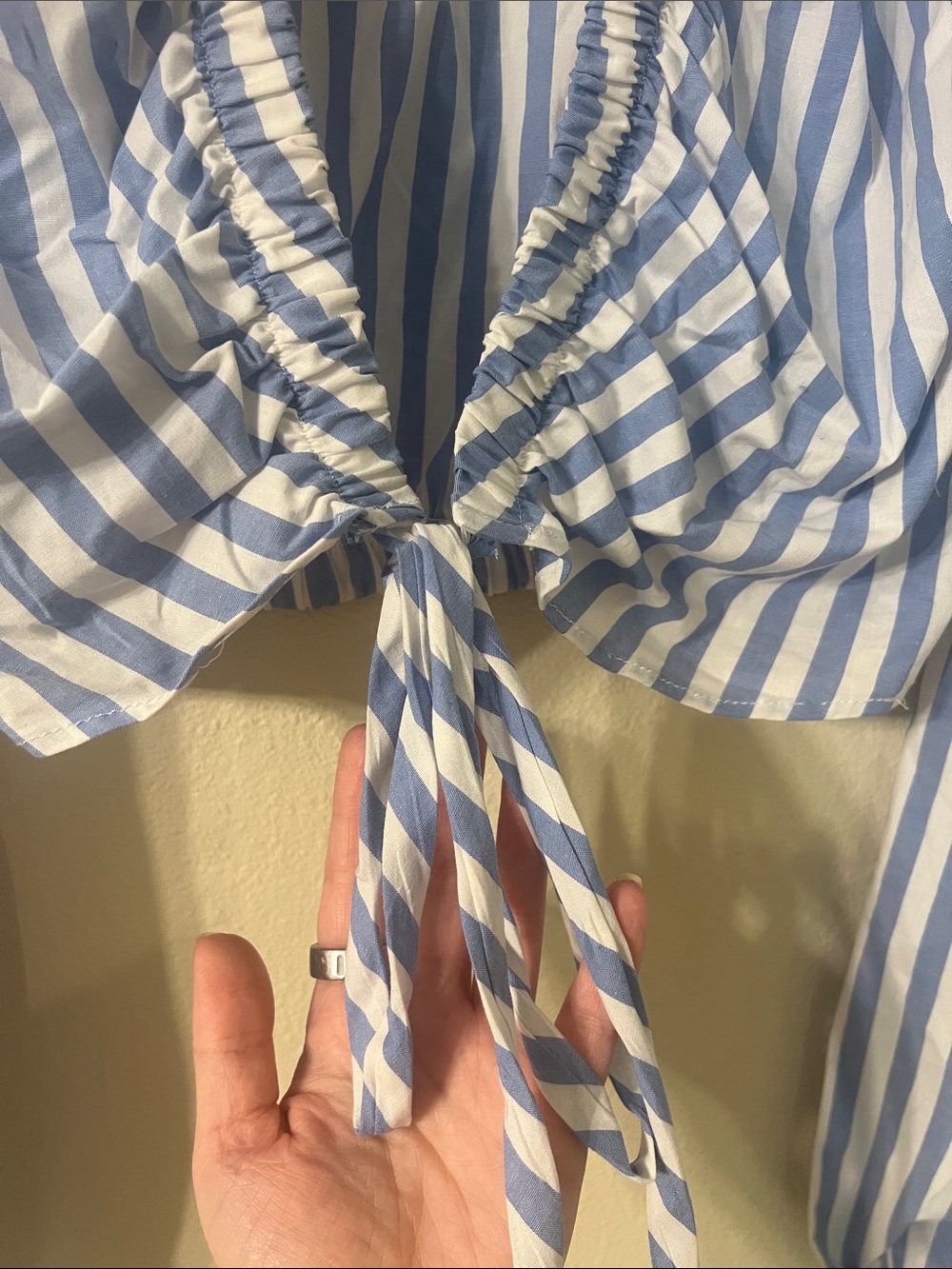 Blue & White Striped Tie-Front Crop Top - Picture 2 of 6